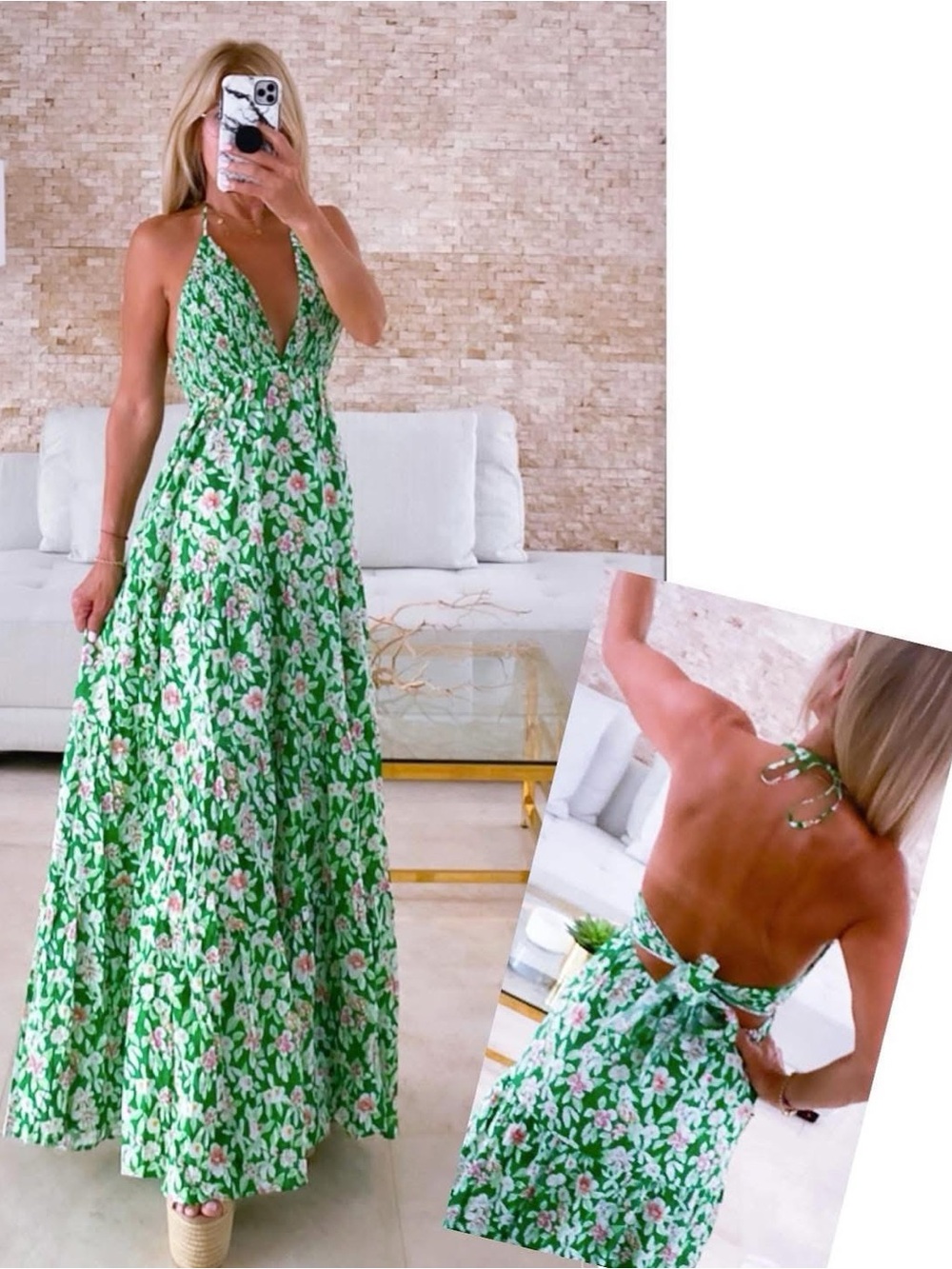 Green Floral Halter Maxi Dress Size Medium